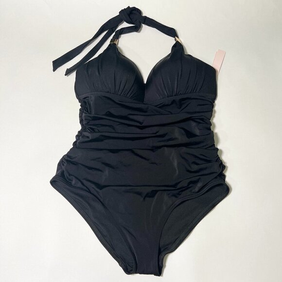 Victoria Secret XL Forever One Piece Swimsuit Bikini Push Up Ruched Black - Picture 2 of 7